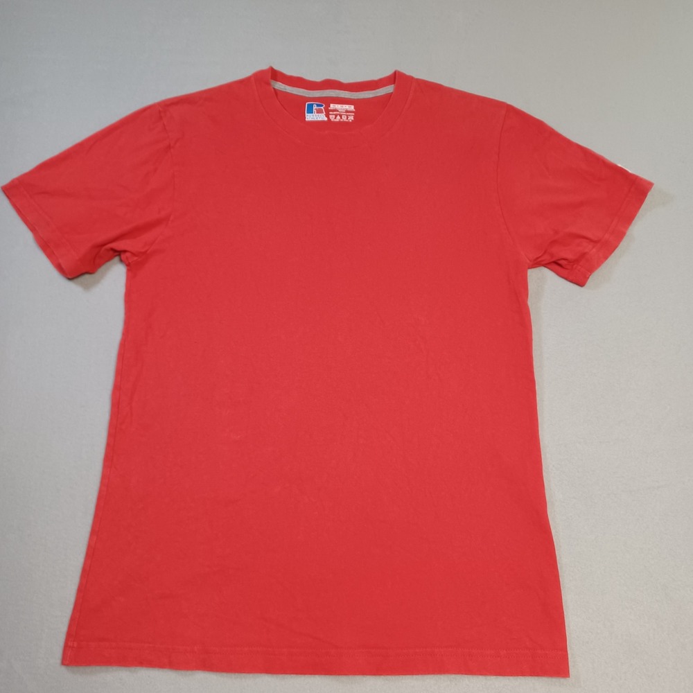 Russell Athletic Men Red Cotton Crew Neck Short Sleeve T-Shirt Size M Logo Patch